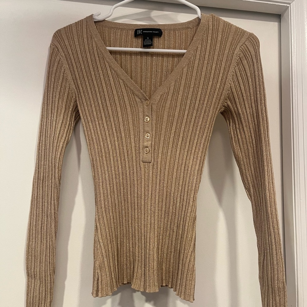 INC gold sparkle, V-neck sweater top